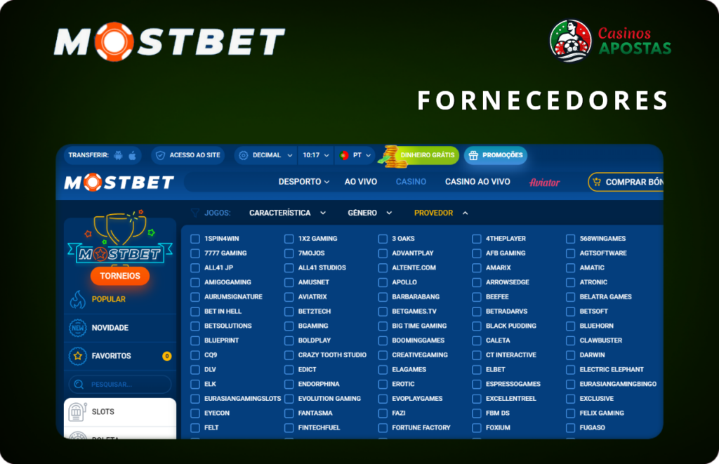 Fornecedores de jogos Mostbet