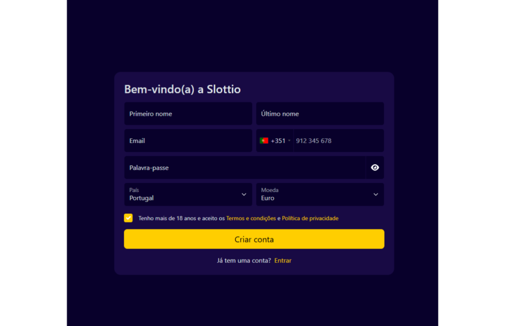 Registo no Slottio